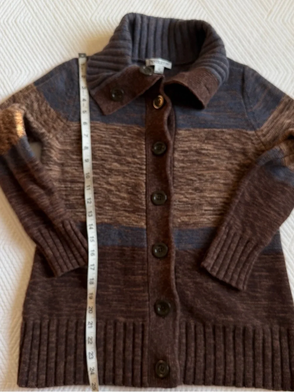 Pendleton Beautiful Brown and Blue Ribbed Button Cardigan - Picture 7 of 8